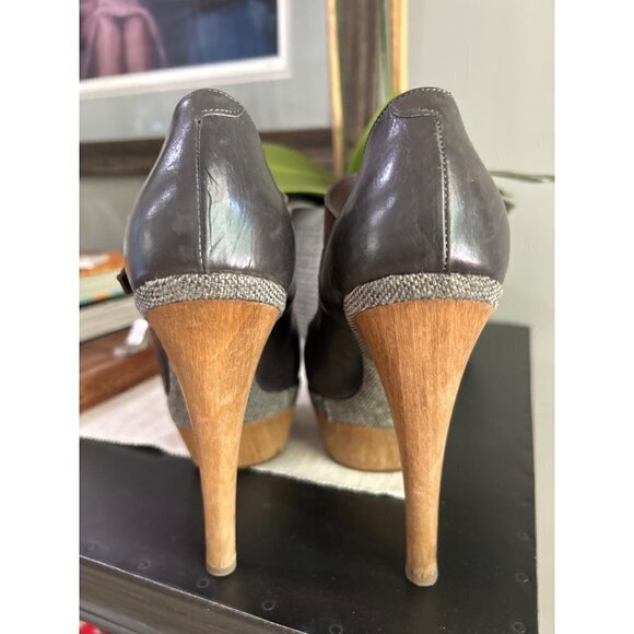 Marni Peep Toe Mary Jane Platform Pump Gray Brown Womens Size 7 - Picture 7 of 10